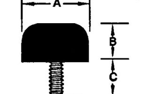 Rubber Foot with molded in 10-24 machine screw. A = 1", B = 1/2", C = 3/8"