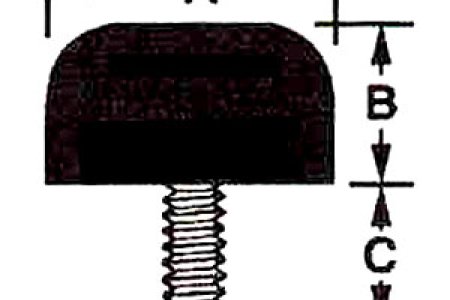 Rubber Foot with molded in 8-32 machine screw. A = 3/4", B = 7/16", C = 3/8"